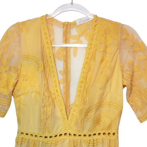 Eleter Yellow Lace Maxi Romper Dress Bohemian Boho Romantic Party Summer Size S - Picture 3 of 16